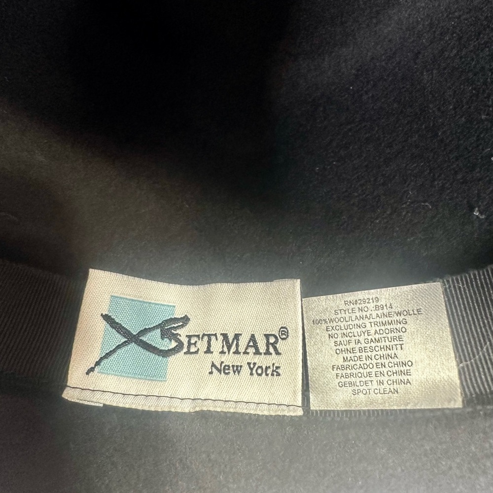 Betmar New York Black Wool Felt Fedora Hat Satin Band Buckle Unisex L - Picture 7 of 11